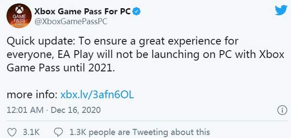 EA Play延期至明年加入PC端XPG 官方表示为了更好体验