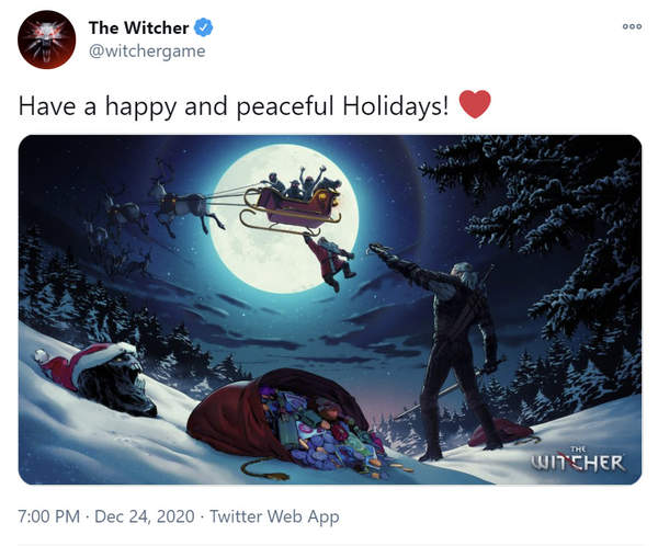 《巫师》官推发图文贺圣诞节 网友评论“白狼杰洛特过节都要打怪”