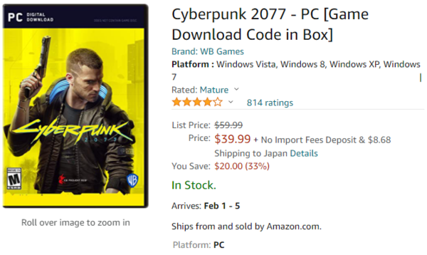 《赛博朋克2077》发售1个月就大打折 国外电商半价甩卖仅需29.99美元