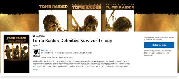 《古墓丽影》三部曲合集上架微软商店 含3款游戏和DLC